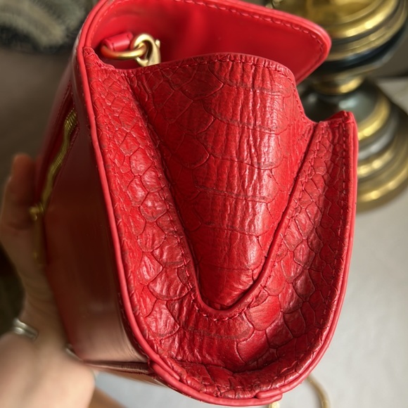 ZAC Zac Posen Red Leather Crossbody Gold Chain Small Purse Croc Embossed - Picture 7 of 7